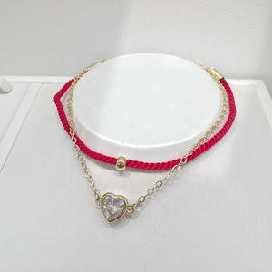wholesale plata 925 silver 18k Gold Plated Heart <b>charm</b> bracelet Everyday Wear unisex lucky zircon Layered Red String bracelets - Product Image 1