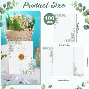 Fundas de Papel Vitela Pre-Dobladas con Estampado de Vegetación Personalizado para Tarjetas de Invitación de Boda y Quinceañera de 5x7 Pulgadas, Envoltorios Transparentes de Papel Vitela - Product Image 6