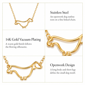 Dachshund Dog Outline Necklace Stainless Steel 14K <b>Gold</b> Vacuum Plated <b>Gold</b> Option Adjustable Chain <b>Gold</b> and Silver Tones - Product Image 4