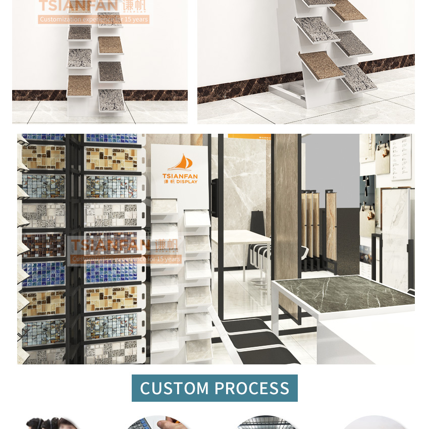 New Design Factory Floor Standing Sample Metal Frame Ceramic Stand Tiles Floors Tower Quartz Stone Display Rack