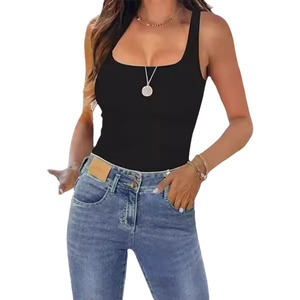 Nouveau débardeur d'été <span class=keywords><strong>sans</strong></span> manches pour femmes, style européen et américain, col carré, coupe ajustée, court et côtelé - Product Image 4
