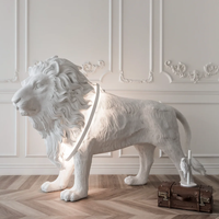Statue d'animal personnalisée en fibre de verre blanche avec éclairage LED, sculpture de lion, grand lustre, lampadaire pour hôtel de luxe et centre commercial