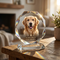 Trophée en verre cristal de luxe personnalisé en forme d'octogone tournesol, fait main, gravé, souvenir d'entreprise, plaque d'honneur