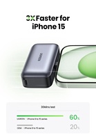UGREEN Chargeur portable pour iPhone 15, banque d'alimentation 5000mAh avec connecteur USB C intégré, chargeur rapide 22.5W avec support