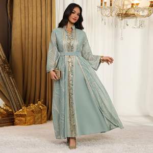 Robe en maille à paillettes pour femmes, élégante abaya, robe de fête de l'Aïd, magnifiques robes brodées, robe musulmane à lacets, vestidos largos, robe - Product Image 3