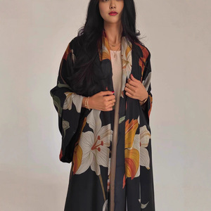 كارديجان مطبوع بنقشة زهور كبيرة مع طقم وشاح رأس للنساء، كيمونو بوهيمي - Product Image 3