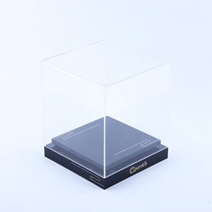 Custom Bubble Free Bonding Acrylic Display Box with Silk Screen Logo Black Base