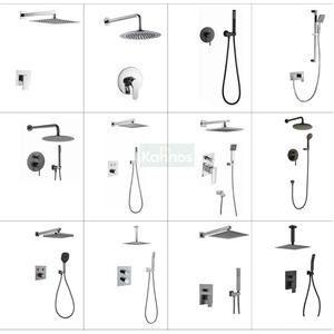 Douche chromée brossée avec double pomme de douche carrée, jet de massage et pomme de douche de plafond ronde, kit de douche à main - Product Image 6
