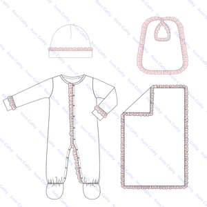 Ruffle Knitted Cotton Soft Warm Newborn Infant Coming Home Outfits New Long Sleeve Baby Footie Bib <strong>Blanket</strong> and Hat Set - Product Image 5