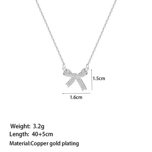 High Quality Stainless Steel <b>Chain</b> Bow Charm Necklace <b>Iced</b> <b>Out</b> Micro Pave Cubic Zirconia Bow Pendant Necklace - Product Image 5