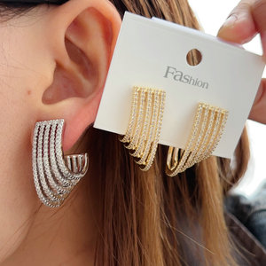 2025 Modieuze En Luxe Pave Zirkoon Fan Streep Oorbellen Elegante Sieraden Mode Sieraden Accessoires Groothandel - Product Image 2