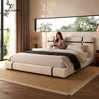 Lit plateforme Newbond pleine taille, style italien minimaliste, avec rangement, réglable, en pin, rembourré, sommier silencieux, lit de luxe pour chambre principale