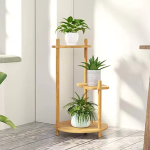 Estante circular de bambú de 3 niveles para plantas, de madera, para interiores y exteriores, para sala de estar, 33x15x85cm, tipo vertical - Product Image 1