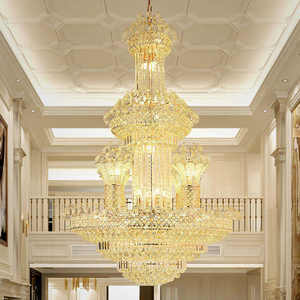 Escalier suspendu grande lampe salon lustre en cristal d'or de luxe pour salle de banque - Product Image 2