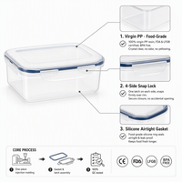 Récipient de stockage des aliments transparent 1300ml en gros de qualité alimentaire en plastique PP hermétique sans BPA cuisine garde-manger préparation de repas