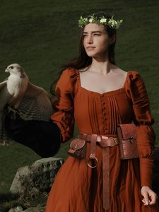 Ensemble de pochettes de ceinture en similicuir style elfe médiéval, sac banane vintage, couronne de fleurs, pour <span class=keywords><strong>femme</strong></span>, idéal pour LARP, cosplay, costume d'<span class=keywords><strong>Halloween</strong></span> - Product Image 4