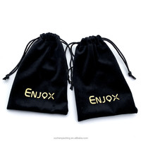 Luxe feuille d'or impression noir velours jouets sexuels pochette à poussière pour vibrateur en Silicone doux épais velours batterie externe sac de protection