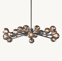 Lámpara de Techo Colgante Ovalada de Cristal Ahumado con Bola de Cristal LED Negra K9 de Cobre para Comedor y Sala de Estar