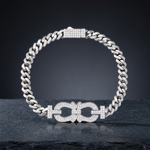 RN Bracelet Hip Hop en Argent Sterling 925 Plaqué Rhodium, Chaîne Maille Cubaine 13mm, Moissanite VVS Taille Brillante, Sertissage à Griffes, Effet Glacé - Product Image 1