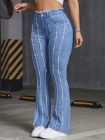Jeans évasés coupe bootcut pour femme Denim Factory, bords bruts, taille mi-haute, extensibles, faible MOQ, services de personnalisation, OEM