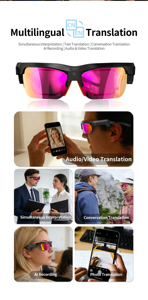 Lunettes de <span class=keywords><strong>sport</strong></span> intelligentes d'extérieur 4-en-1 avec IA et réveil vocal S100, image HD 13MP 1080P, reconnaissance intelligente des objets, traduction en temps réel - Product Image 5