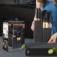 Ensemble de 19 ustensiles de cuisine en silicone avec manche en bois, ensemble de couteaux en acier inoxydable, sans BPA, outils de cuisson antiadhésifs et planche à découper