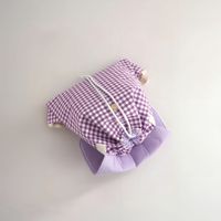 Tas Ransel Anak Mini Motif Kotak-kotak Mustard Katun Gingham Custom untuk Siswa dengan Bordir Logo dan Cetak Teks
