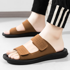 Sandalias Casuales para Hombre, Punta Abierta, Parte Superior Textil, Suela de Goma Antideslizante, Cierre de Velcro, Zapatos de Playa para Verano - Product Image 4