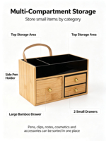Organisateur de bureau en bambou, boîte de rangement de bureau en acrylique noir, boîte de rangement pour papeterie, cosmétiques et maquillage pour la maison, le bureau ou la commode