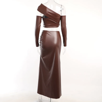 Damen Party Sexy Neues Design PU-Leder One-Shoulder Enganliegendes Kleid Zweiteiler-Set