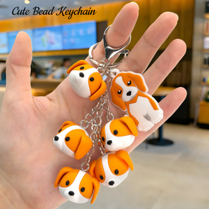 Corgi Dog Theme Wholesale New 3D Mini Corgi Dog Bead Keychains Cute Animal Rubber Charms Promotion Gifts Self love Keychain
