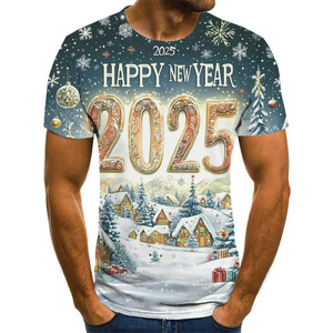 2025 New Year 3D Printed Men's T-<b>Shirt</b> Loose Fit Short Sleeve Sublimation Print <b>Polyester</b> Knitted Casual Wear - Product Image 4