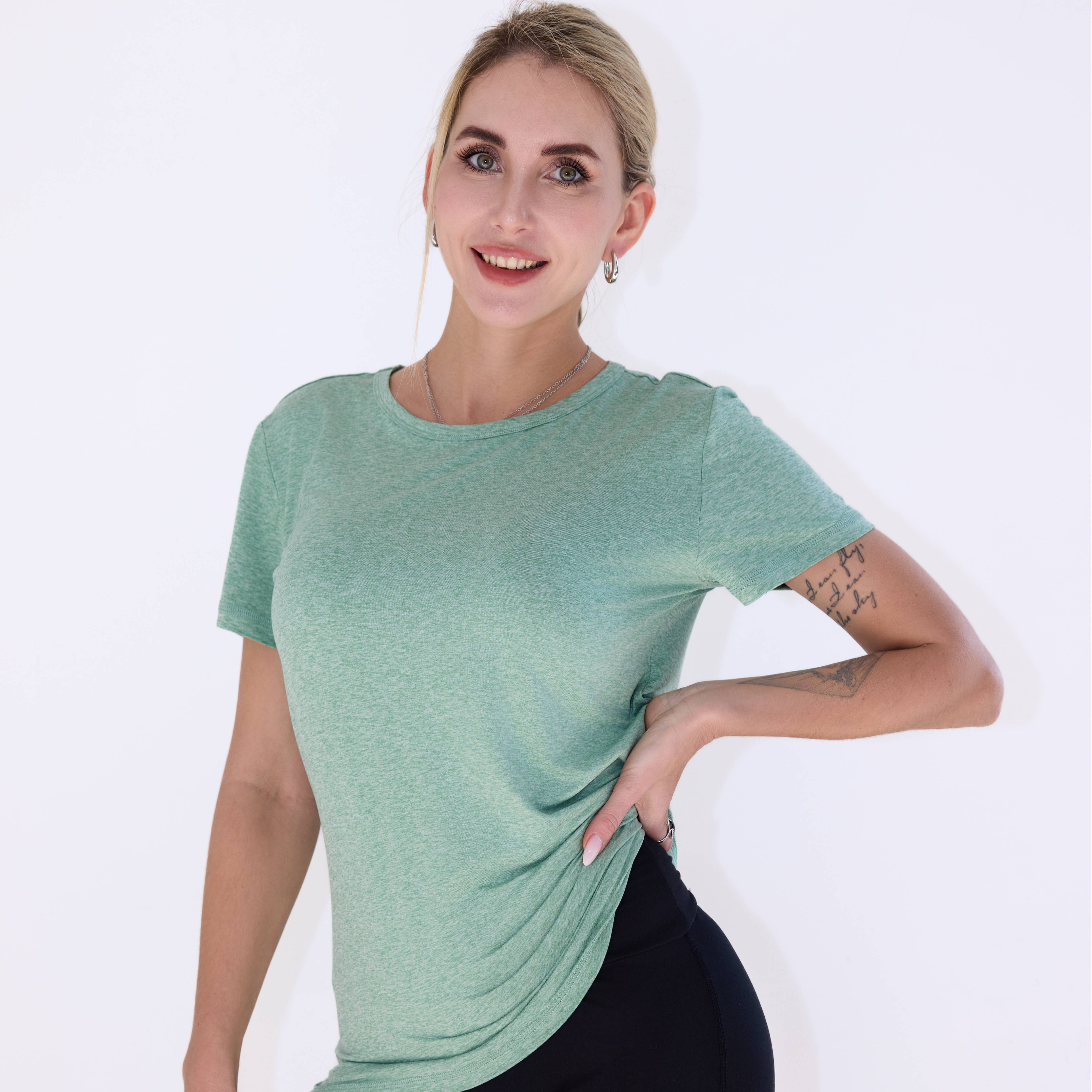 Women's Loose Fit Breathable Quick Dry Short Sleeve Crew Neck 92%Polyester 8%SPandex All Seasons Gym Wear Fitness T-Shirt