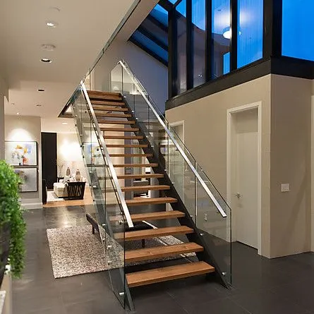 CBMmart – Escalier droit en métal Standard pour bâtiment, états-unis, Canada, en acier, à faisceau de colonne vertébrale, Design flottant, Escalier en bois massif