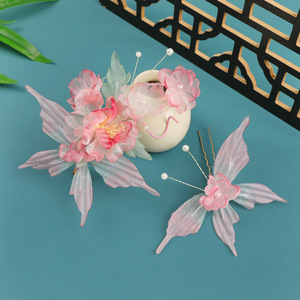 26 Horquillas para el Cabello con Diseño Original, Hechas a Mano, Estilo Antiguo, de Gasa de Seda, con Mariposas y Flores Rosas, para Accesorios de Cabello Tradicionales Hanfu - Product Image 2
