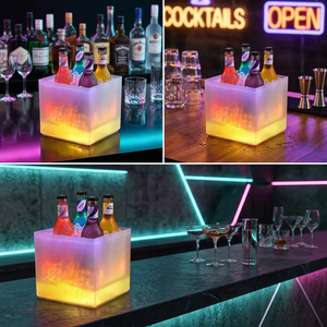 Cubo de hielo LED personalizado para discoteca, profesional, de doble pared, cuadrado, RGB LED, de plástico, para champán, vodka y vino. - Product Image 3