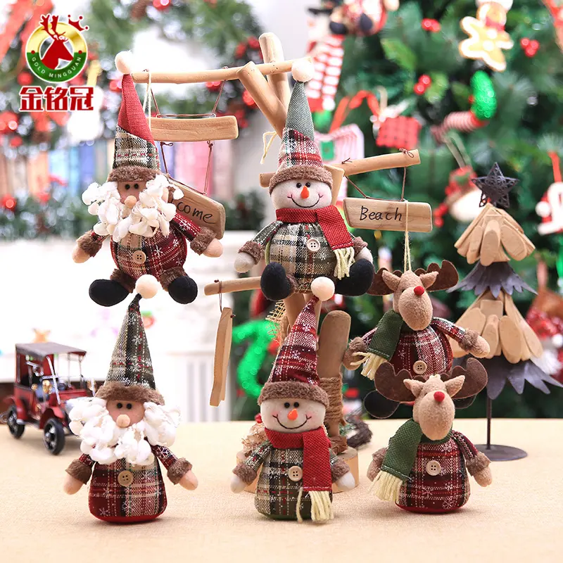 Christmas tree ornament cartoon doll snowflake tartan doll Christmas tree hanging ornament children's holiday gifts