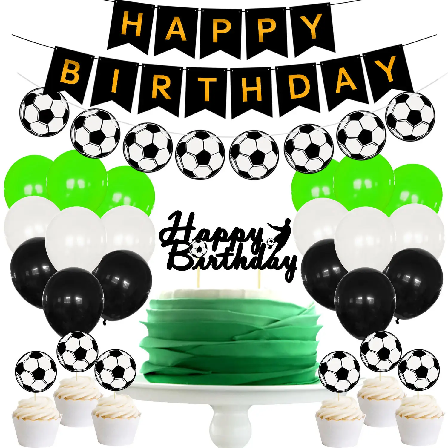 cheap cake topper banner happy birthday decoration football theme balloons party set for party decorations