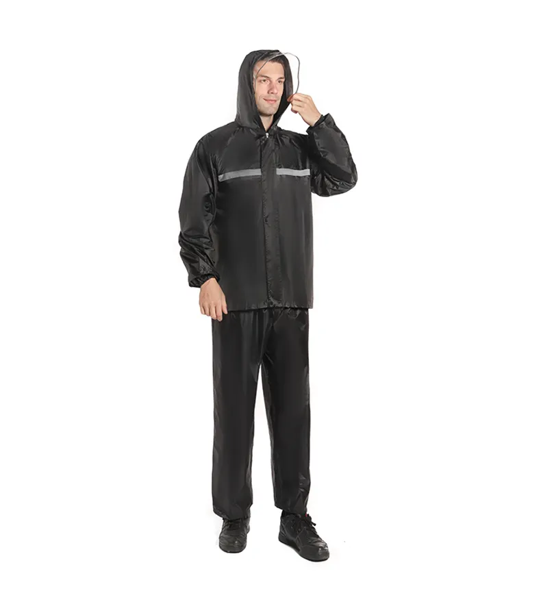 Manteau de pluie imperméable en Polyester avec pantalon, ensemble de vestes de vélo extérieur réfléchissant personnalisé noir combinaison de moto