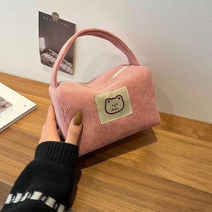 Cute Bear Design Corduroy Cosmetic <b>Bag</b> Portable Zipper <b>Makeup</b> Pouch with Handle for Women Travel - Product Image 5