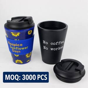 MOQ 3000 – Tasses à café de voyage en plastique PP sans BPA de 12 oz avec manchon en silicone, personnalisables en gros - Product Image 1