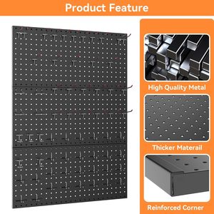 Kit d'organisation d'outils moderne avec panneau perforé, en métal noir, comprenant un système <span class=keywords><strong>de</strong></span> <span class=keywords><strong>rangement</strong></span> d'outils pour <span class=keywords><strong>garage</strong></span> mural, crochets pour salle <span class=keywords><strong>de</strong></span> bain - Product Image 4
