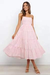 Custom Checked Pleated Chiffon Tiered beach <b>dress</b> Cross Back Ruffle long <b>dresses</b> women Summer <b>Plaid</b> elegant casual <b>dresses</b> - Product Image 4