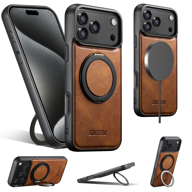 Strong Magnetic 360 Rotating Stand Retro Oil Wax PU Leather Case for iPhone 18 17 16 15 14 13 12 Pro Max 17 Air + Pro Phone Case