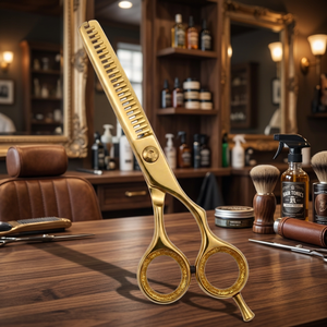 Ciseaux à effiler manuels en acier inoxydable or rose à long manche, ciseaux de coiffure droits pour salon, ciseaux de barbier pour le coiffage - Product Image 6