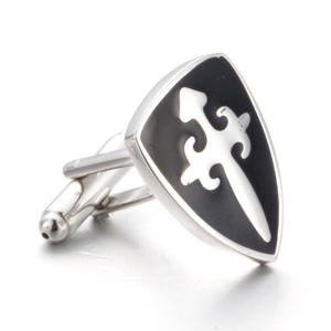 Gemelli da Uomo in Stile Francese, in Lega di Rame, Moda Gentiluomo, Smaltati Neri, Lussuosi a Forma di Scudo - Product Image 3