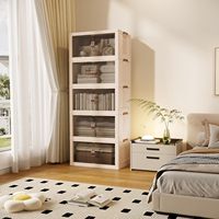 Boîte de rangement pliable en plastique PP multi-couches de taille XXXL, empilable, avec porte à double ouverture magnétique et roulettes