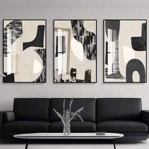 <span class=keywords><strong>Peinture</strong></span> murale en porcelaine cristalline, art abstrait minimaliste noir et blanc gris, décoration d'intérieur moderne de luxe en gros - Product Image 3