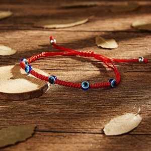 Bracelet ajustable fait main en fil de soie rouge avec breloque main de Fatima et œil <span class=keywords><strong>turc</strong></span> bleu contre le mauvais œil, bijoux pour femme - Product Image 5
