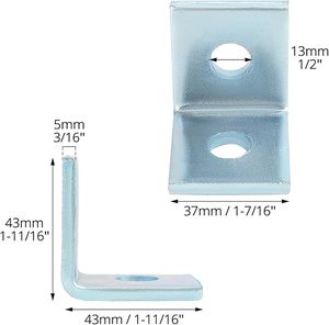 HENENG Lot de 20 connecteurs en L à 90 degrés pour profilés, équerres en acier à 2 trous pour profilés de 1-5/8 po, quincaillerie pour boulons de 1/2 po - Product Image 5